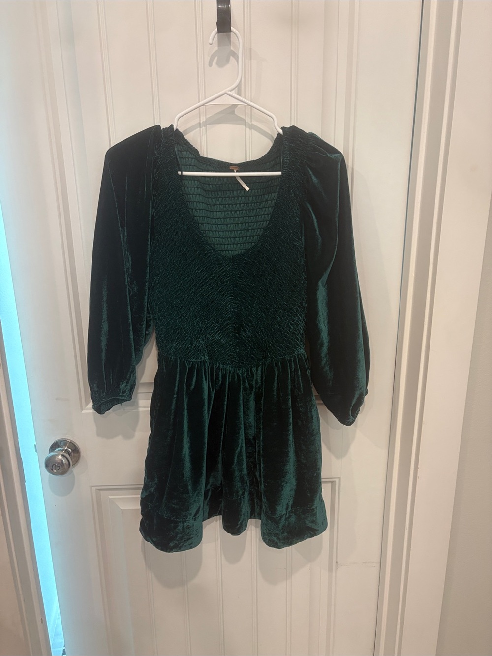 Free People Emerald Green Velvet Smocked Romper